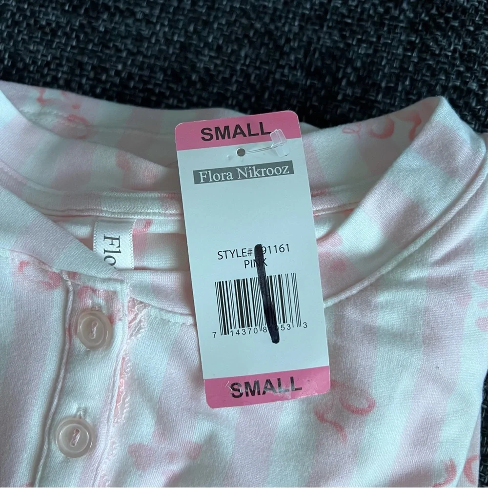 NWT Flora Nikrooz 2-Piece Pink Bows Pajama Set - Picture 14 of 15
